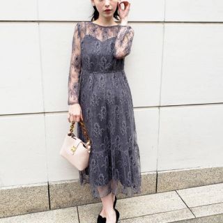 アーバンリサーチロッソ(URBAN RESEARCH ROSSO)のkaene ワンピース グレー 結婚式 総レースワンピース Rosso(ロングワンピース/マキシワンピース)