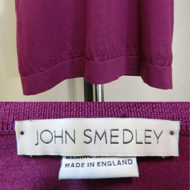 JOHN SMEDLEY(ジョンスメドレー)のJOHN SMEDLEY ジョンスメドレー　パープルの5分袖ニットワンピース S レディースのワンピース(ひざ丈ワンピース)の商品写真