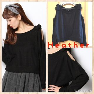 ヘザー(heather)の新品☆肩あきリボンニット ブラック(ニット/セーター)