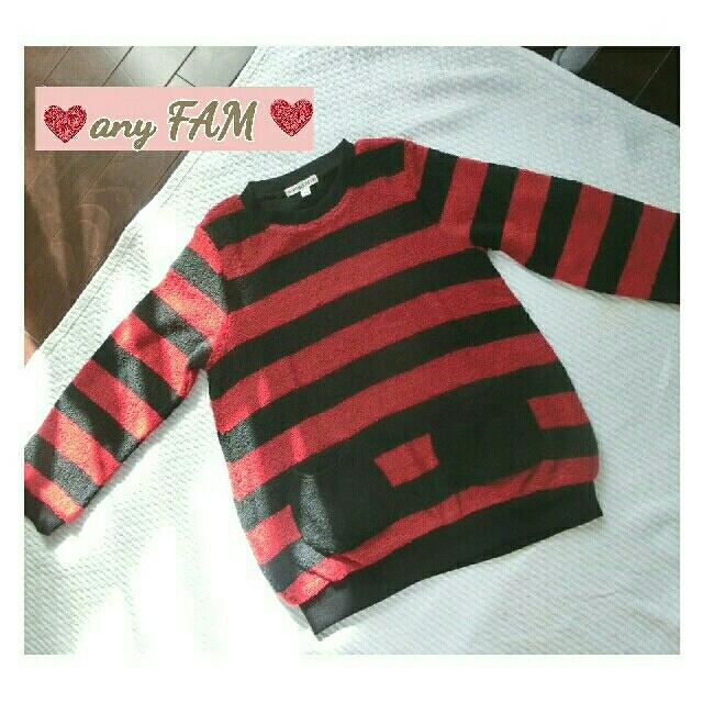 anyFAM(エニィファム)のanyFAM 130 パイルボーダートップス トレーナー 赤黒 キッズ/ベビー/マタニティのキッズ服女の子用(90cm~)(ニット)の商品写真