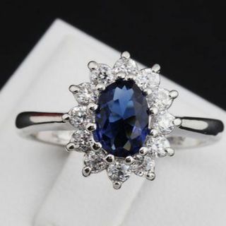 18K RGP ダイヤ CZ ロイヤルブルー 上品 リング yu1013e(リング(指輪))