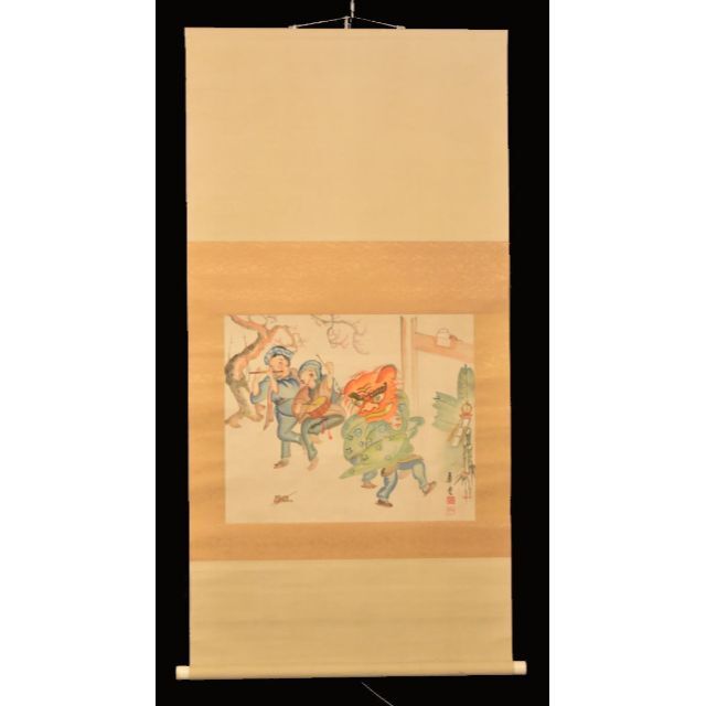 洞光寺 華堂 大神楽の図 人物 日本手巻き画絵巻 画軸 絹本 肉筆 洞光寺 華堂 大神楽の図 人物 日本手巻き画絵巻 画軸 絹本 肉筆