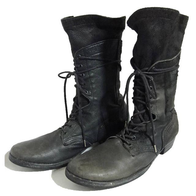 DIET BUTCHER SLIM SKIN(ダイエットブッチャースリムスキン)のダイエットブッチャー スリムスキン デストロイ加工 レースアップ レザー ブーツ メンズの靴/シューズ(ブーツ)の商品写真