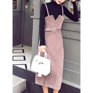 サロペット コーデュロイワンピース スカート♥ ピンクパープル