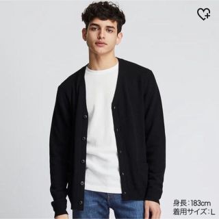 ユニクロ(UNIQLO)のプレミアムラムVネックカーディガン　黒Mサイズ(メンズ)(カーディガン)