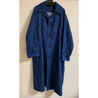 45R コットンリネンチノCOAT スプリング 青 ステンカラーコート 現行