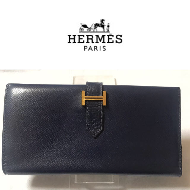 Hermes(エルメス)の正規品☆エルメス ベアン ネイビー ゴールド 長財布 メンズのファッション小物(長財布)の商品写真
