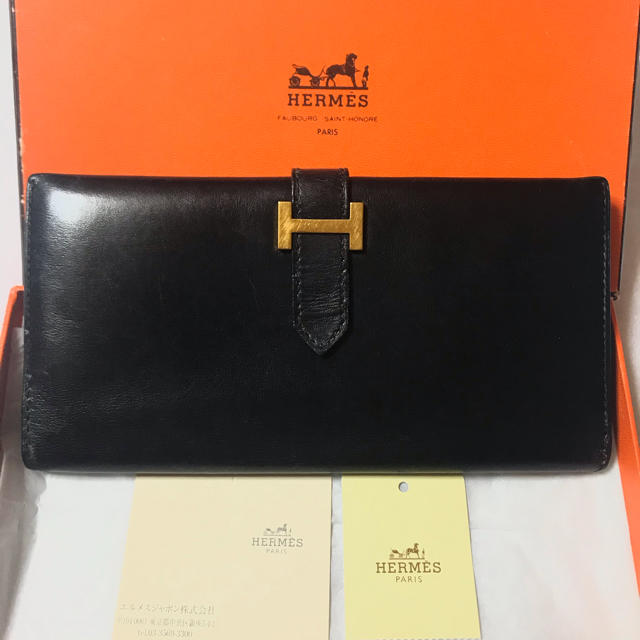 Hermes(エルメス)のmaiko様 箱なし☆エルメス ベアン ボックスカーフ ブラック メンズのファッション小物(長財布)の商品写真
