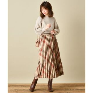 ナチュラルクチュール(natural couture)のビッグチェックプリーツスカート ベージュ(ロングスカート)