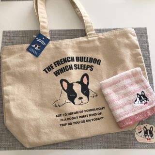 フレンチブルドッグ キャンバストートバッグ タオルハンカチ セット(トートバッグ)