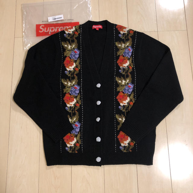 Supreme Floral Stripe Cardigan    Black