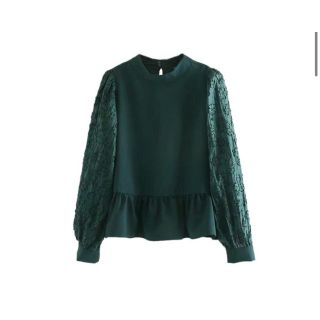 ザラ(ZARA)の745★秋冬 グリーン レース ブラウス カットソー (カットソー(長袖/七分))