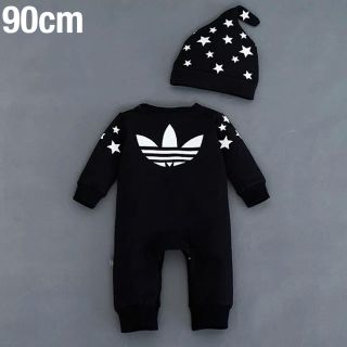 アディダス(adidas)のadidas風90cm帽子セット星柄ブラックロンパース(Tシャツ/カットソー)