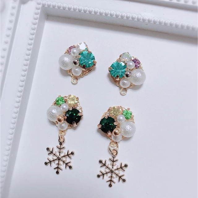 プリンセス♡アナイメージカラービジュー×雪の結晶★アナ雪 ハンドメイドのアクセサリー(イヤリング)の商品写真