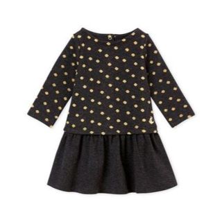 プチバトー(PETIT BATEAU)のSALE☆24m プチバトー ゴールドドット切替ワンピース(ワンピース)