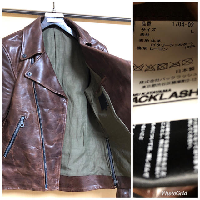 ISAMUKATAYAMA BACKLASH(イサムカタヤマバックラッシュ)のバックラッシュ18AWイタリーショルダーVINTAGEレザーWライダース24万円 メンズのジャケット/アウター(ライダースジャケット)の商品写真