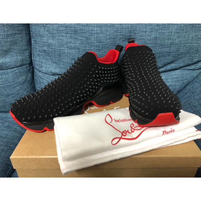 人気ショップ - Louboutin Christian 3万OFF‼ ブラック Spike-Soc クリスチャンルブタン 正規品 新品 スニーカー