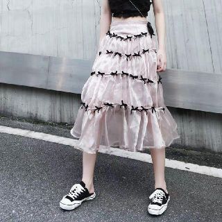 ハニーミーハニー(Honey mi Honey)のBLACK RIBBON TULLE SKIRT.(ロングスカート)