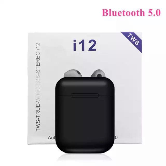 iPhone(アイフォーン)のi12 TWS Bluetooth ブラック　ワイヤレスイヤホン スマホ/家電/カメラのオーディオ機器(ヘッドフォン/イヤフォン)の商品写真