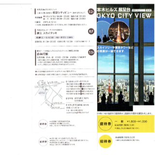 2枚組　東京シティビュー　森美術館　六本木ヒルズ展望台　招待券　入場券　入館券(その他)