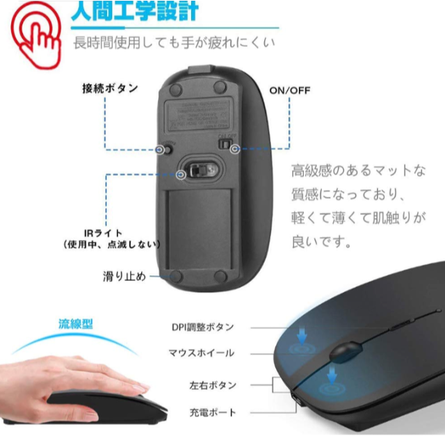 Scheki マウス Bluetooth ワイヤレスマウス 無線  スマホ/家電/カメラのPC/タブレット(PC周辺機器)の商品写真