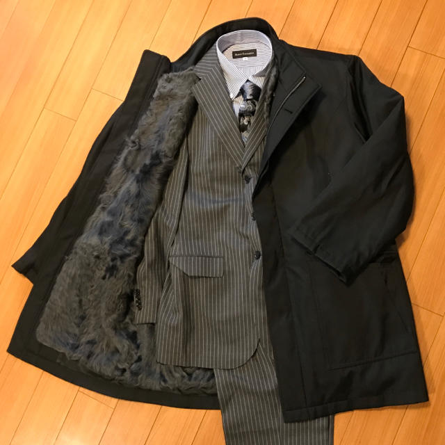 LANVIN シルク×ラム毛皮 コートメンズ