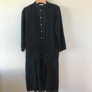 フォグリネンワーク(fog linen work)のfogリネン 長袖タックワンピース 黒 麻(その他)