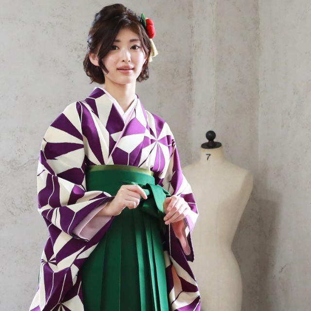 卒業式 袴4点セット 紫・クリーム色の麻の葉hakama-002-4set