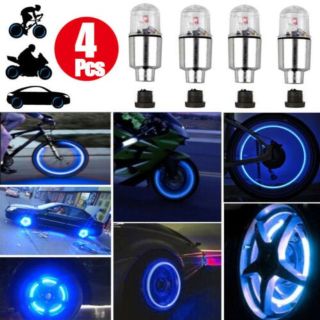 ブルーLEDフラッシュホイールタイヤバルブキャップ電球夜間の自転車にも(車外アクセサリ)