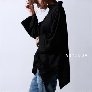 アンティカ(antiqua)のハイネック黒トップス(カットソー(長袖/七分))