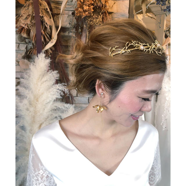 真鍮フラワーピアスイヤリング結婚式ブライダル ハンドメイドのアクセサリー(ピアス)の商品写真
