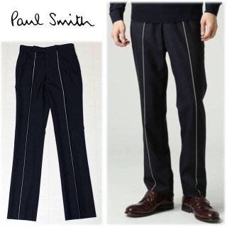 ポールスミス(Paul Smith)の《ポールスミス》新品 毛100% ライン ウールトラウザース 黒 L(W80)(スラックス)