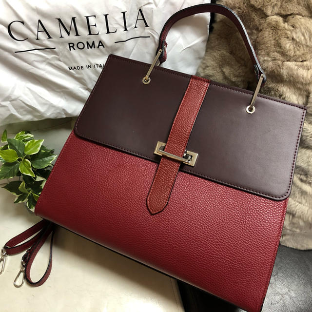 BARNEYS NEW YORK(バーニーズニューヨーク)のCAMELIA ROMA/カメリアローマ ベルトデザイン レザーバッグ ボルドー レディースのバッグ(ハンドバッグ)の商品写真