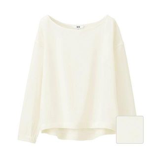 ユニクロ(UNIQLO)のk.mamaさん/ユニクロ　ドレープボートネックTブラウス（長袖)　S　ホワイト(シャツ/ブラウス(長袖/七分))