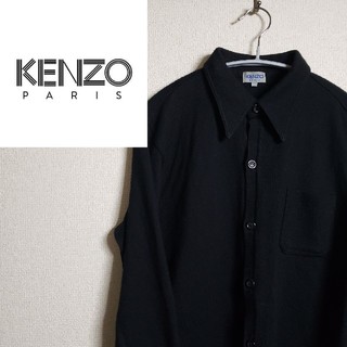 ケンゾー(KENZO)のケンゾー レギュラーカラー ニットシャツ 羽織 ニット モード 90s ブラック(ニット/セーター)