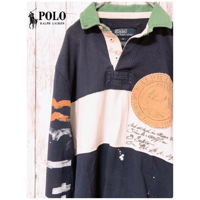 POLO RALPH LAUREN(ポロラルフローレン)のレア【ポロラルフローレン】デザイン 長袖 ポロシャツ ラガーシャツ メンズのトップス(ポロシャツ)の商品写真