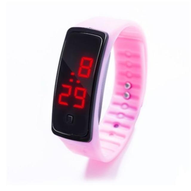 ピンク超軽量 シリコンバンド デジタルウォッチ LED表示腕時計　男女兼用の通販