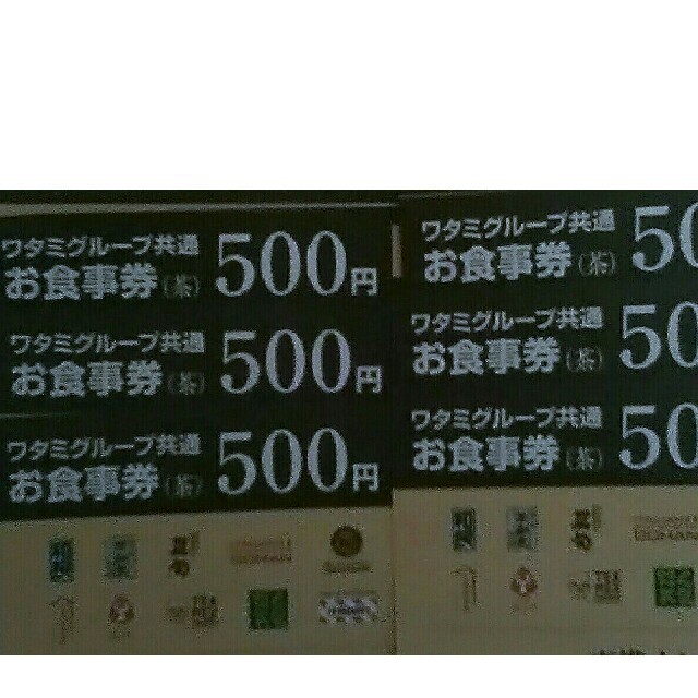 ワタミ(ワタミ)の6枚300円！ワタミグループ共通お食事券500円券3000円分期限11月末送料込 チケットの優待券/割引券(フード/ドリンク券)の商品写真