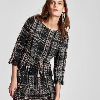 ザラ(ZARA)のZARA ツイードトップス(カットソー(長袖/七分))