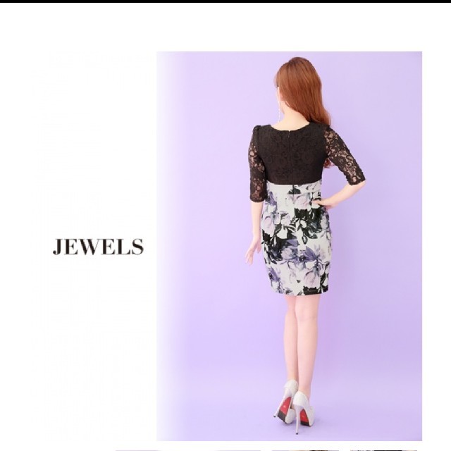 JEWELS(ジュエルズ)の【ココ様専用】ミニドレス 黒 花柄 リボン付 レース レディースのフォーマル/ドレス(ナイトドレス)の商品写真