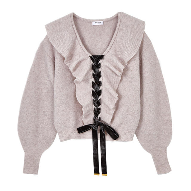 herlipto ❤︎ Lace-up Knit topsPINKBEIGEサイズ