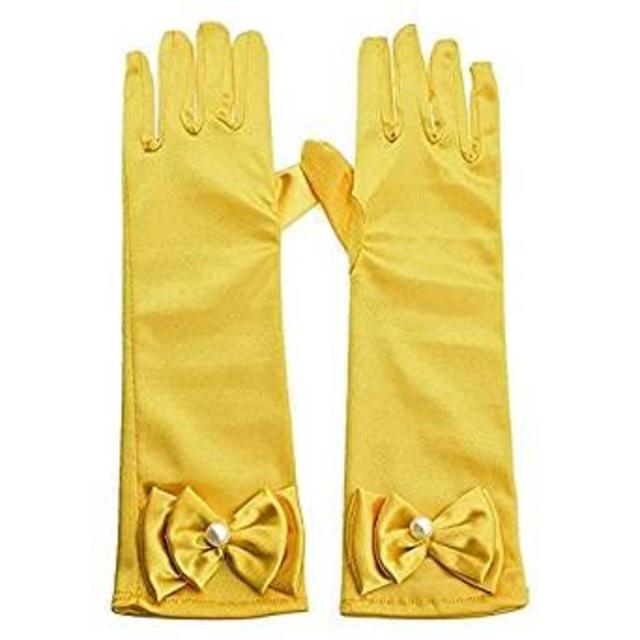 格安 新色追加 発表会結婚式ガールズ子供リボン付サテンロンググローブ手袋コスプレイエロー黄色