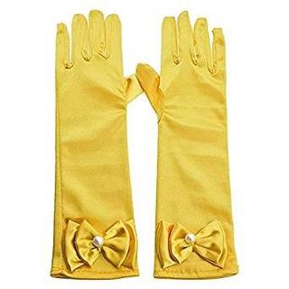 発表会結婚式ガールズ子供リボン付サテンロンググローブ手袋コスプレイエロー黄色(手袋)