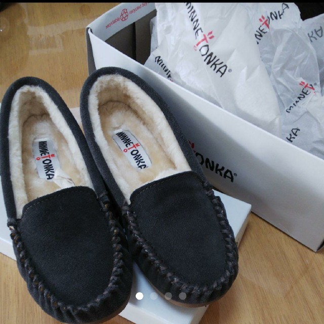 MINNETONKA ボアモカシン グレー 6