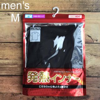 【メンズM】発熱インナー Vネック 半袖 黒(Tシャツ/カットソー(半袖/袖なし))