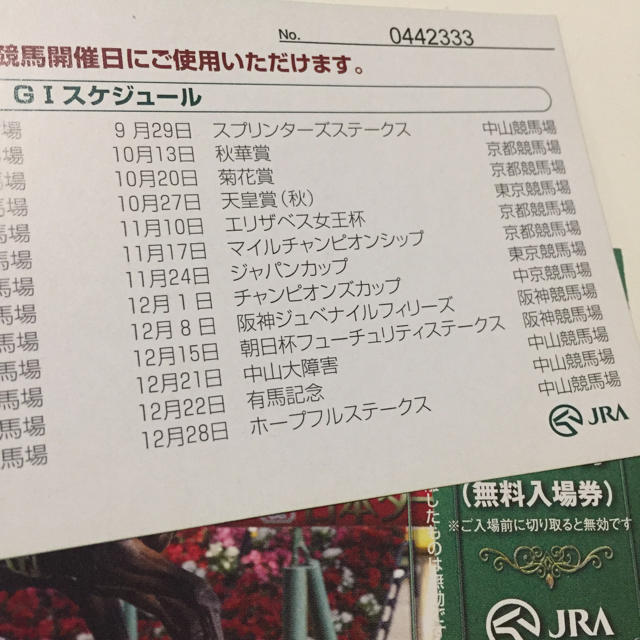 JRA  全国共通招待券(無料入場券)  ５枚 チケットの施設利用券(その他)の商品写真