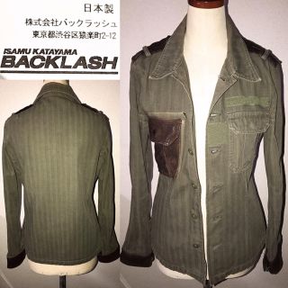 イサムカタヤマバックラッシュ(ISAMUKATAYAMA BACKLASH)のBACKLASH送料込定価5万程バックラッシュ革レザーミリタリージャケットシャツ(レザージャケット)