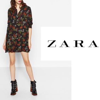 ザラ(ZARA)のZARA ザラ  フラワーシャツワンピース(ひざ丈ワンピース)