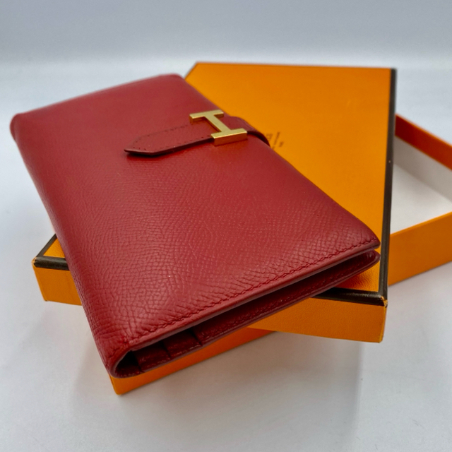 美品】エルメス/長財布/べアン/ルビー(レッド)/□C刻印 - 財布