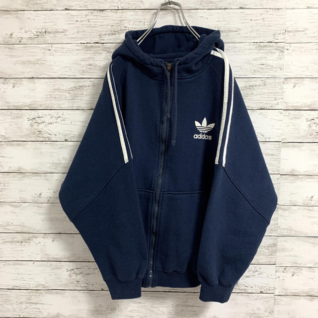 adidas(アディダス)のレア 古着 90s アディダス パーカー ビッグトレフォイル スリーライン メンズのトップス(パーカー)の商品写真